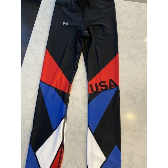 UNDER ARMOUR 1271804 002 WOMEN SZ XSmall HEATGEAR USA BLACK COMPRESSION LEGGINGS - Picture 7 of 9